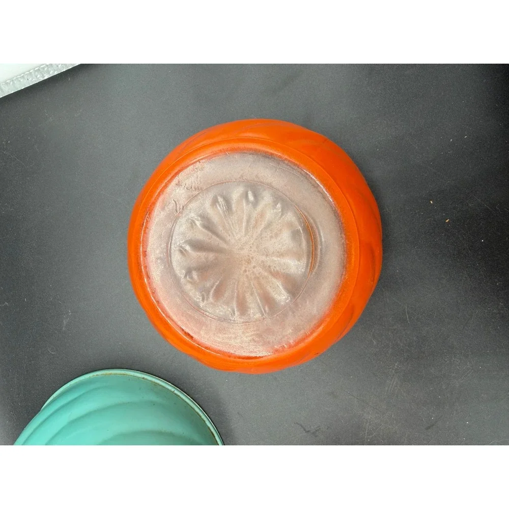 Vintage Swirl Frosted‎ Glass Bowls Set of 3 Red Orange Turquoise Satin Finish